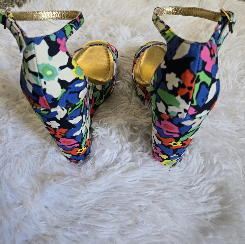 Kate Spade Multicolor Floral Heels with Gold Accents - Picture 4 of 5
